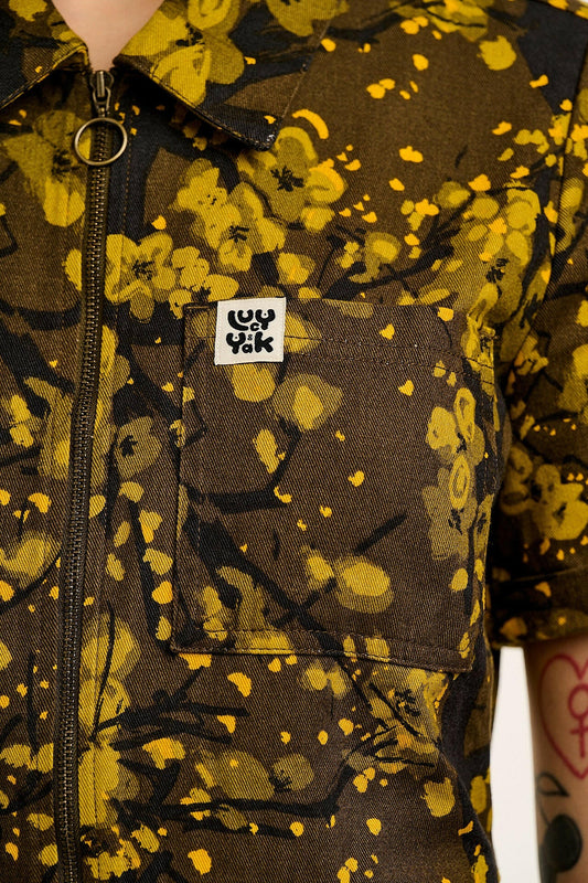 Ragan - Cotton Jumpsuit in Green Blossom Print