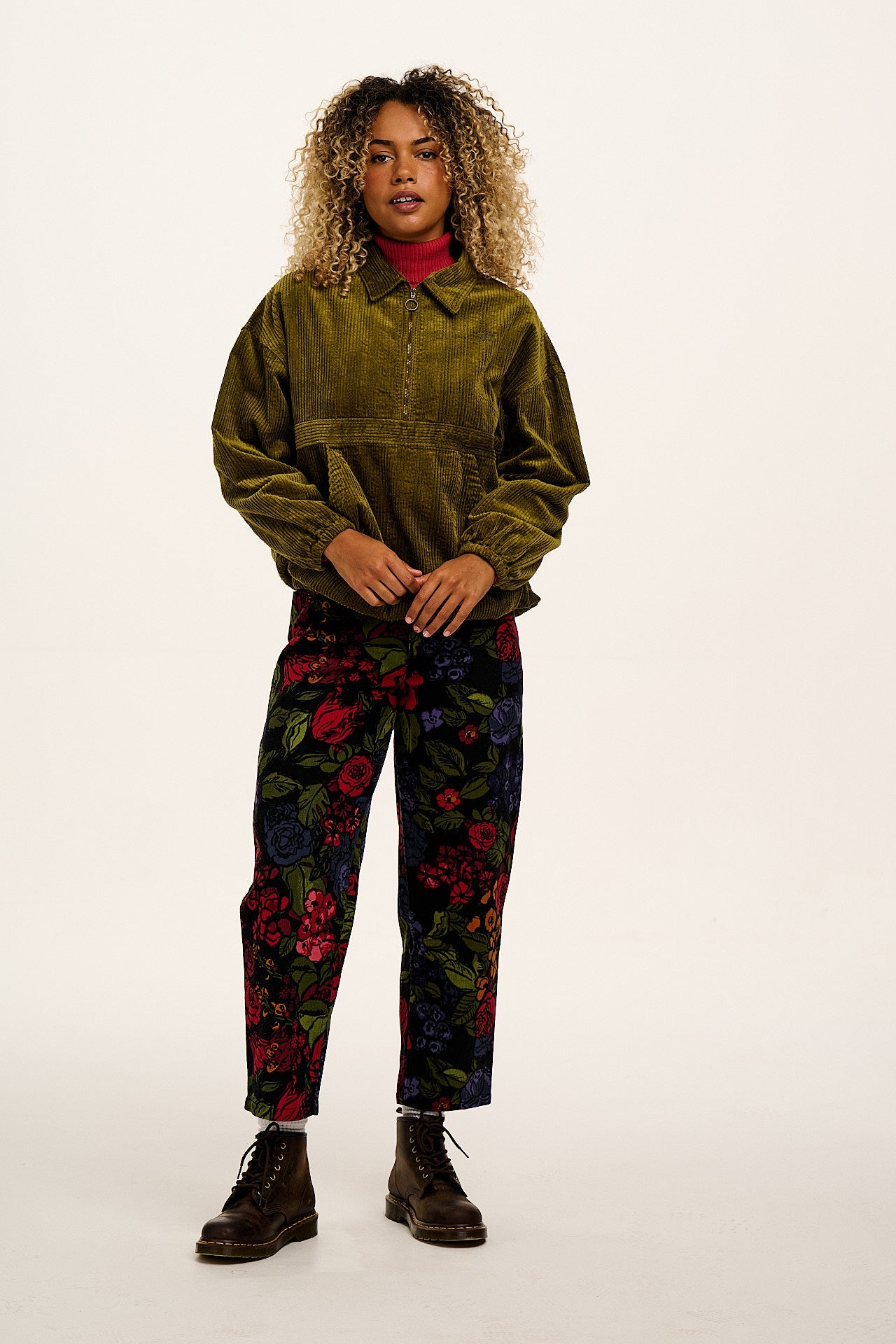 Drew - Cropped Straight Leg Cotton Trousers in Maria Print