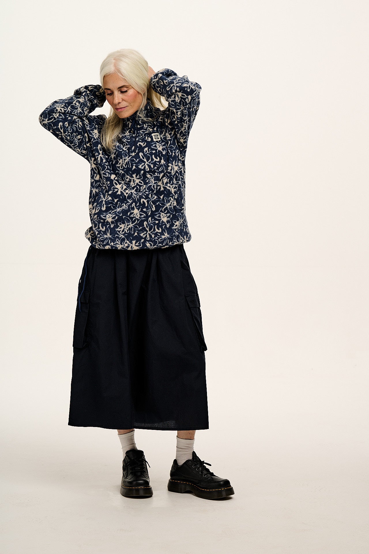 Stevie - Polar Fleece in Inked Blue Floral Print