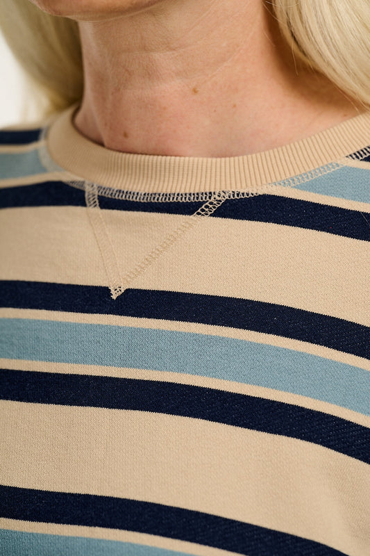 Kai - Midweight Cotton Crew Neck Sweatshirt in Blue Stripe