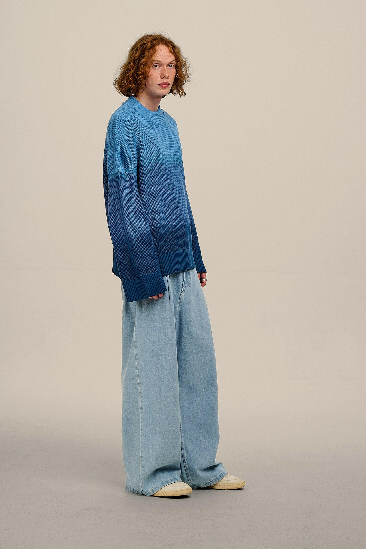 Amari - Oversized Knitted Jumper in Inked Blue Ombre