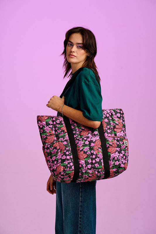 Dax - Quilted Tote in Pink Koi Print