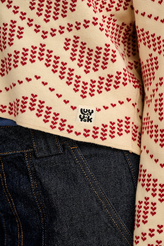 Robyn - V-Neck Cotton Cardigan in Heart Argyle