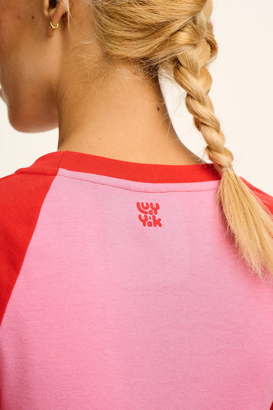 Avi - Long Sleeve Raglan Tee in Pink & Red