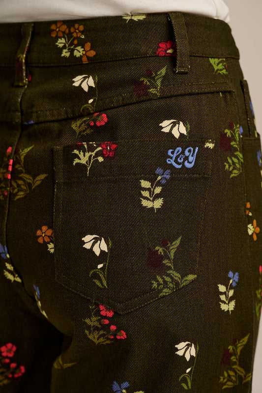 Drew - Cropped Straight Leg Cotton Trousers in Winter Blooms