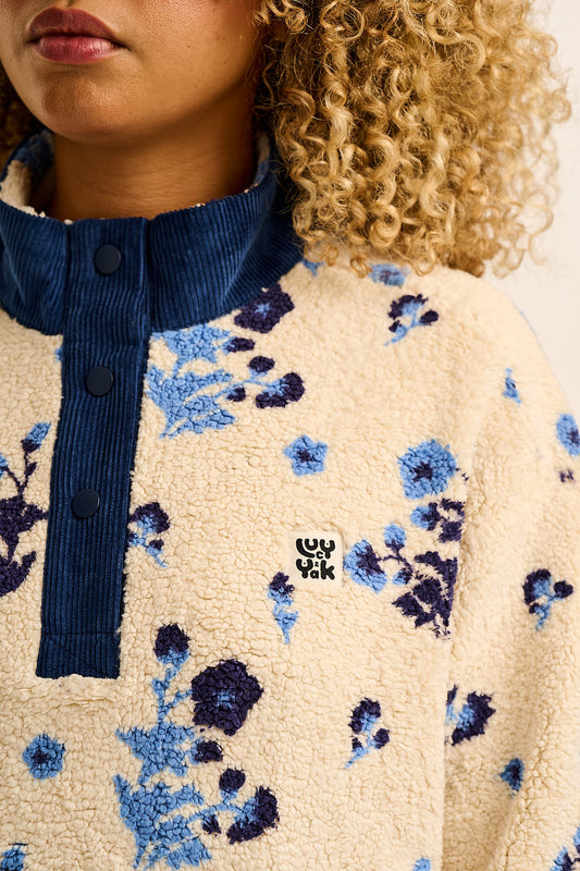 Marlow - Lightweight Button Down Borg Fleece in Vintage Floral Print
