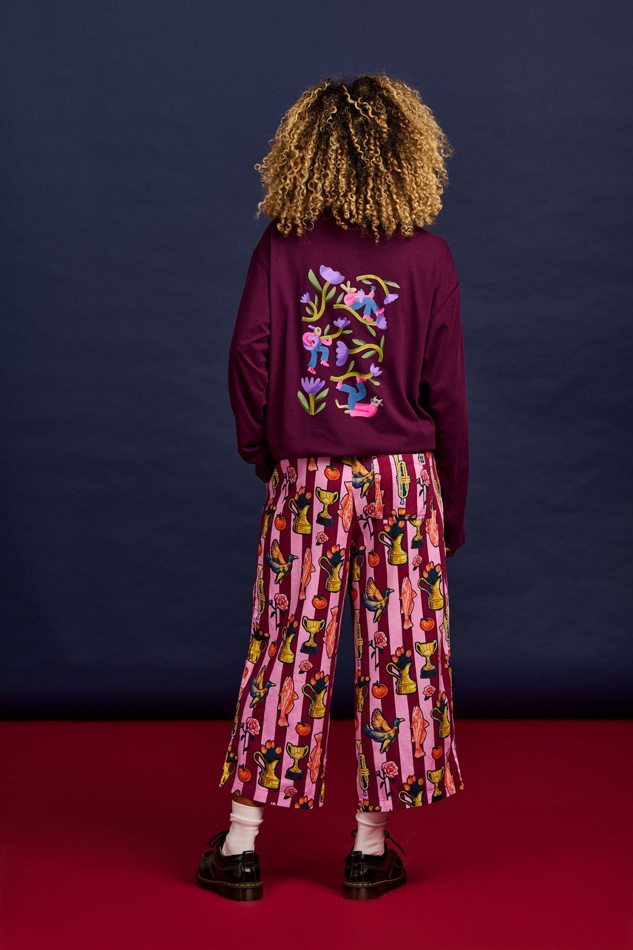 L.E. Chuck - Wide Leg Cotton Trousers in Artist Print by Emily Furr & Yak