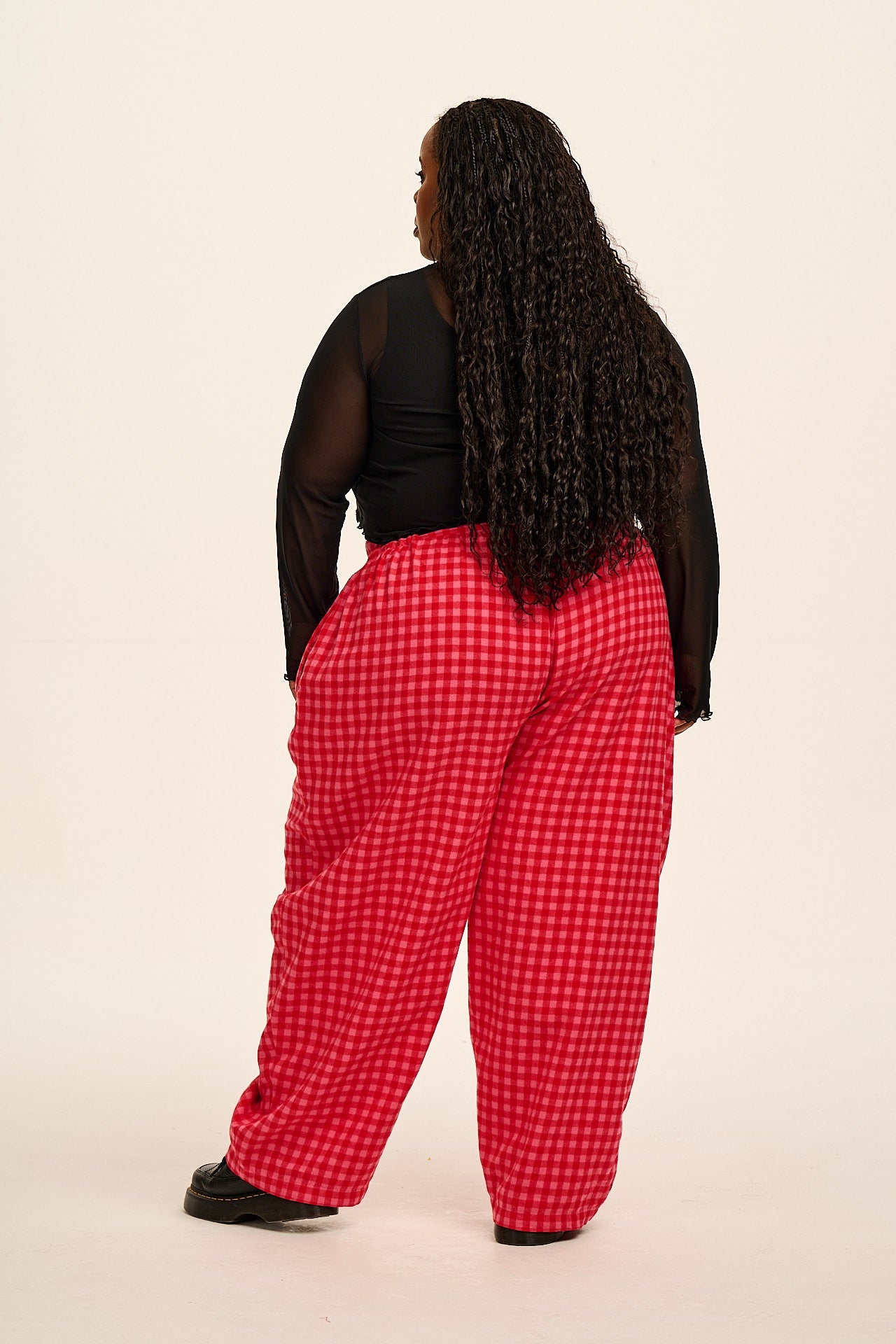 Beau - Barrel Leg Brushed Cotton Trousers in Pink and Red Gingham