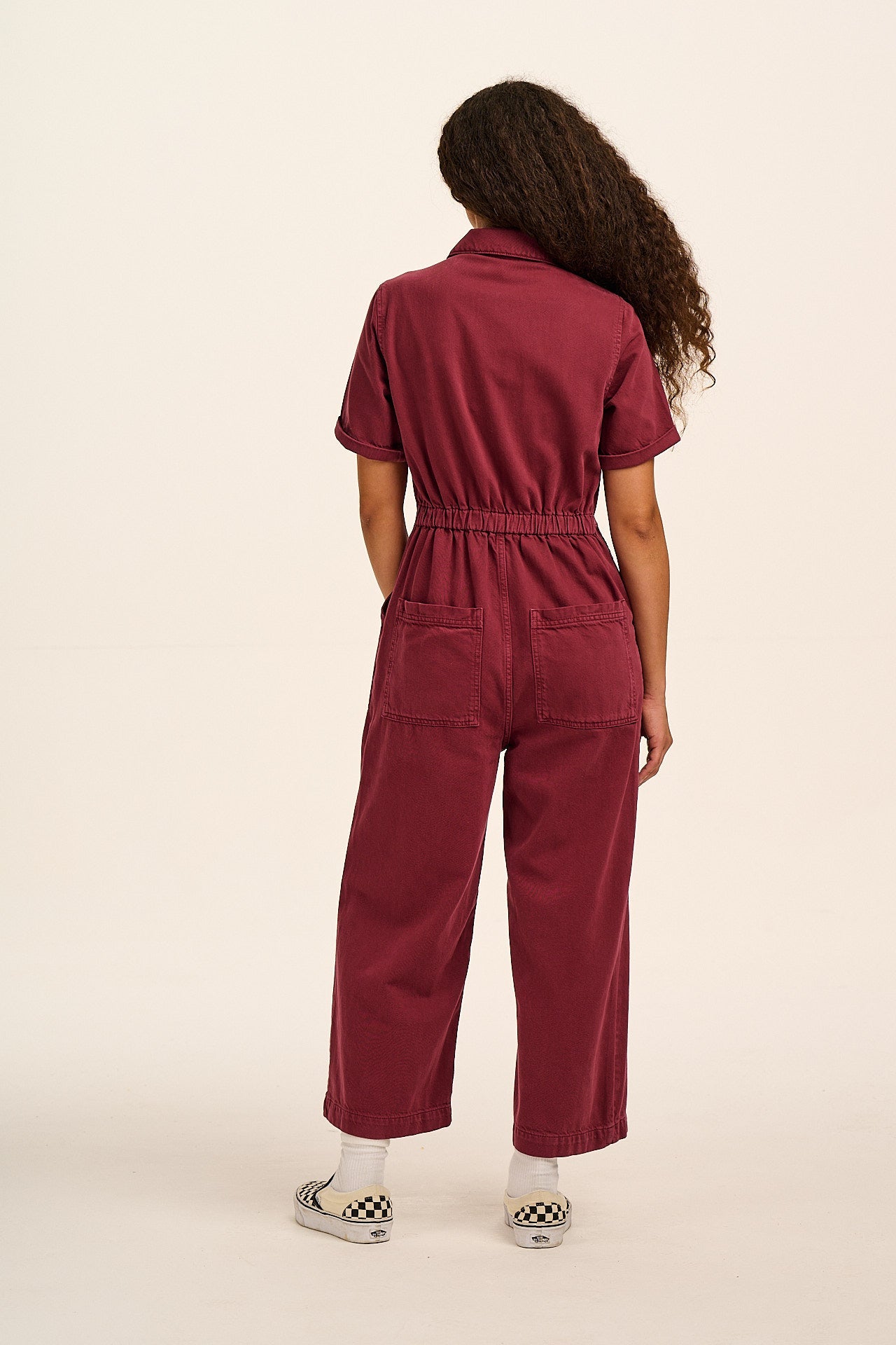 Ragan - Denim Jumpsuit in Maroon