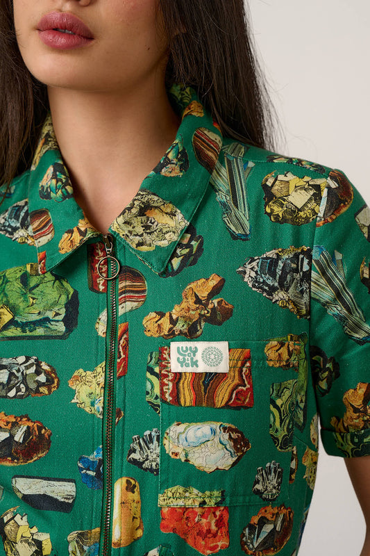 L.E Ragan - Cotton Jumpsuit in Green Minerals Natural History Museum & Yak