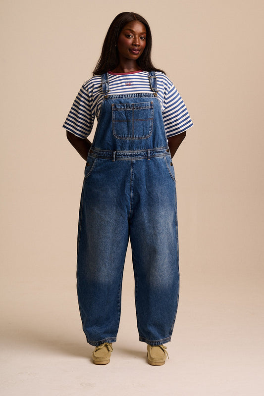 Toluca Barrel Leg Overalls - Organic Cotton Denim in Vintage Wash