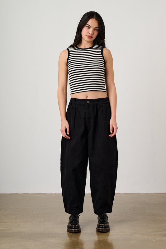 Rue - Cotton Rib Tank Top in Black & White Stripe