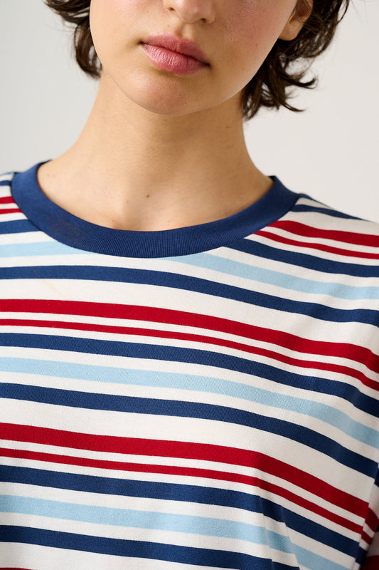 Benny - Oversized Cotton T-Shirt in Multi Blue Stripe