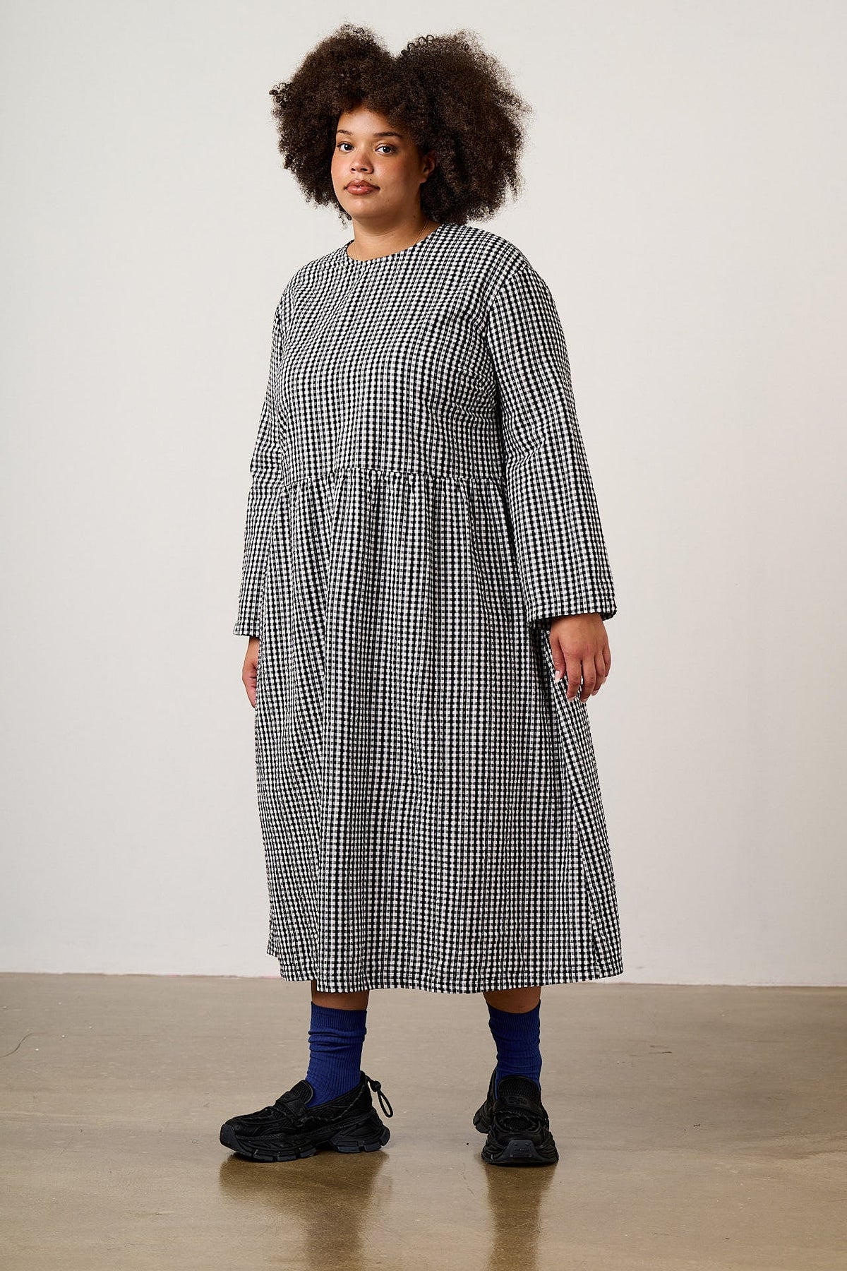 Micah - Midi Dress in Black & White Gingham