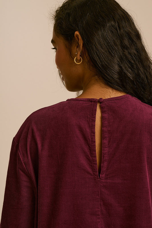 Micah - Organic Corduroy Midi Dress in Grape Wine