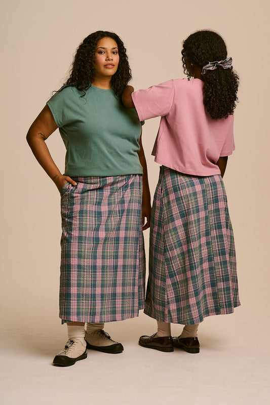 Miley Wrap Midi Skirt - Organic Cotton Seersucker in Palace Check