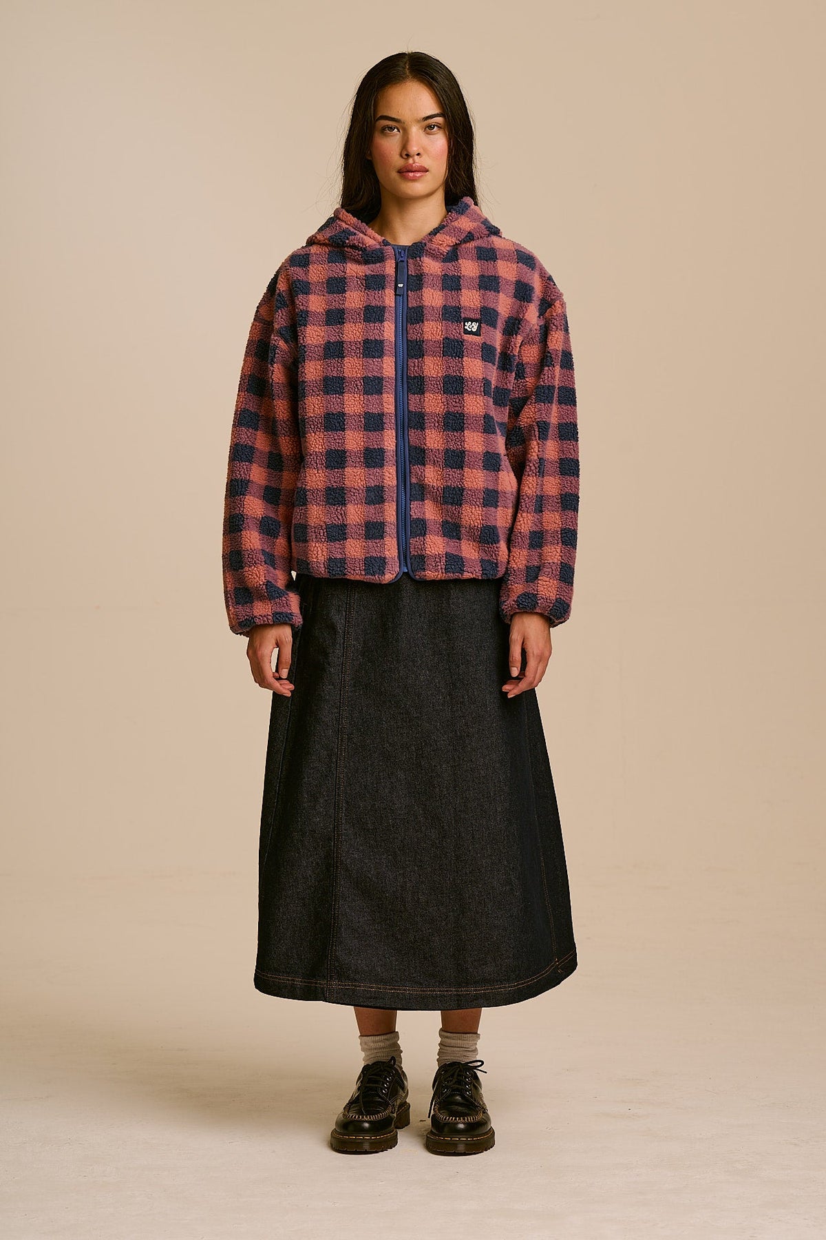 Misha - Fleece Jacket in Blue and Pink Check
