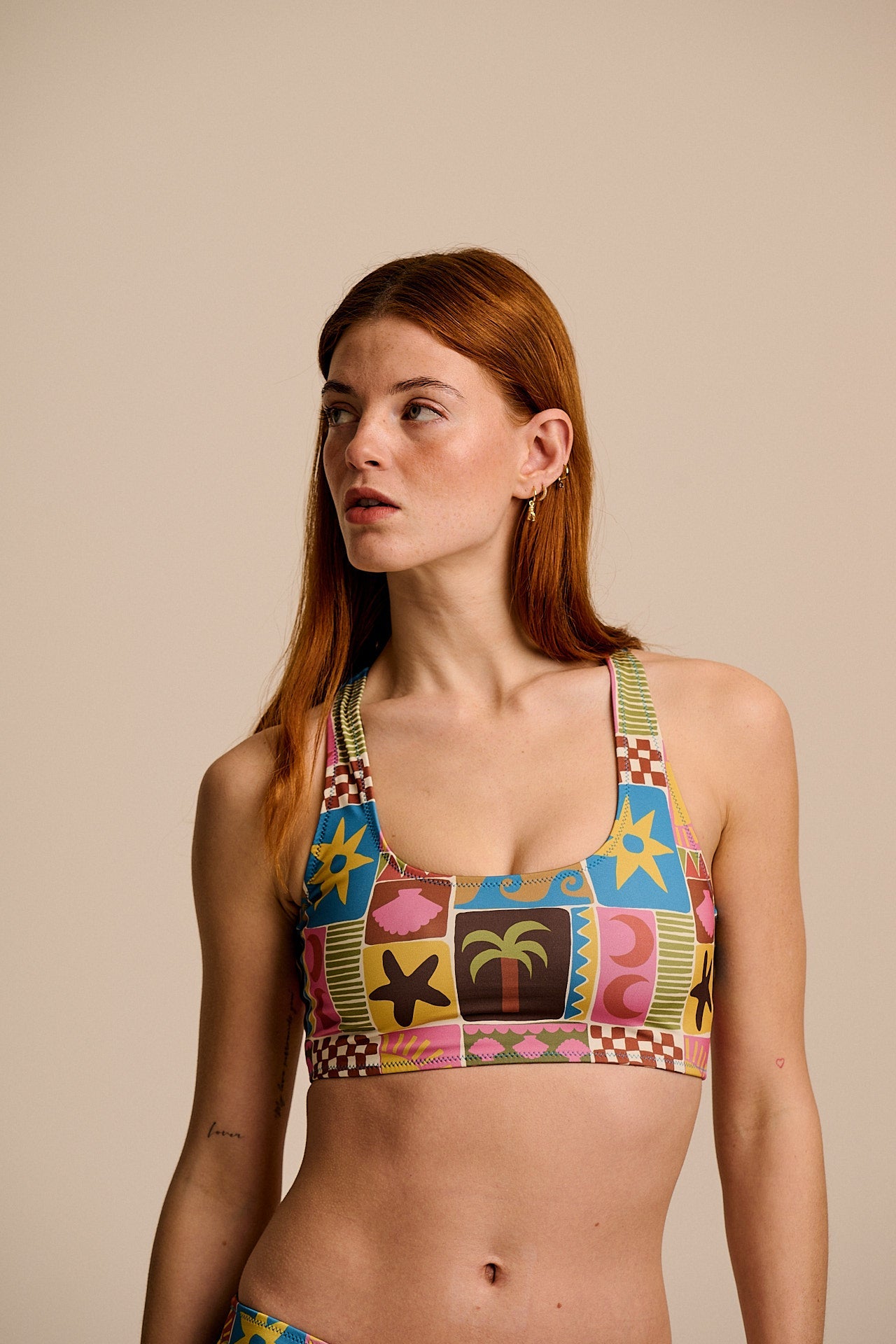 Morella - Racerback Bikini Top in Coastal Tile