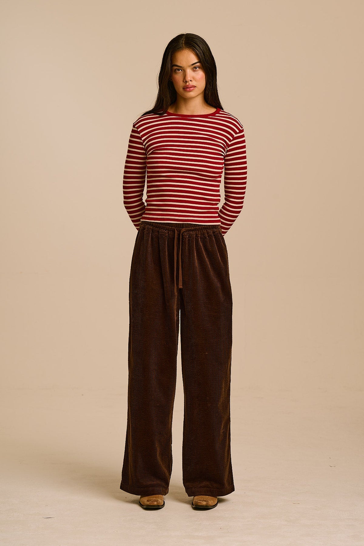 Norris - Wide Leg Corduroy Trousers in Chocolate