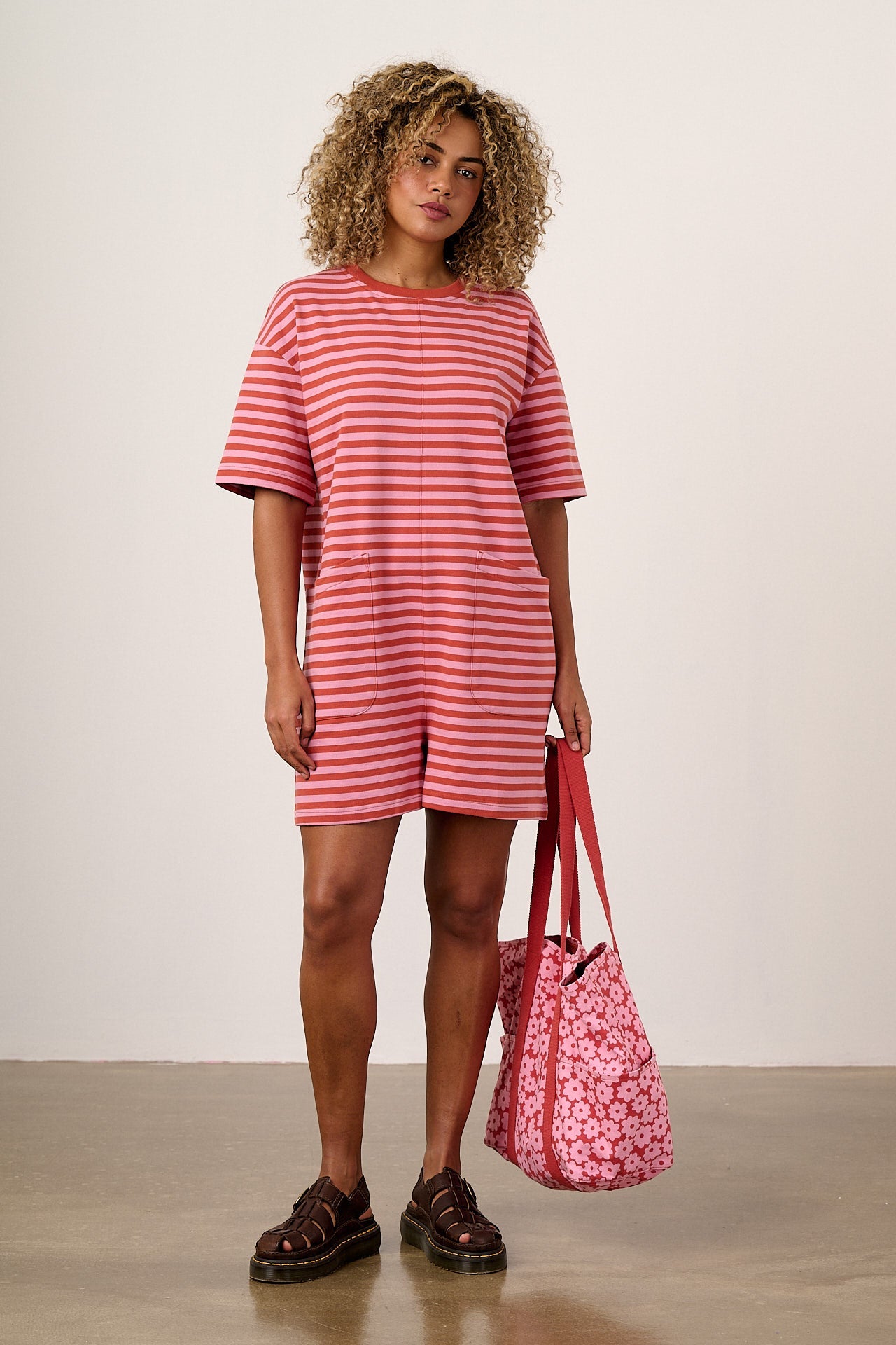 Pedro - Cotton Jersey Playsuit in Pink Stripe