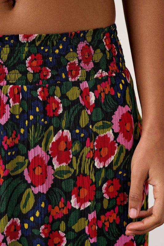 Poppy - Elasticised Waist Skirt in Black Marie Print