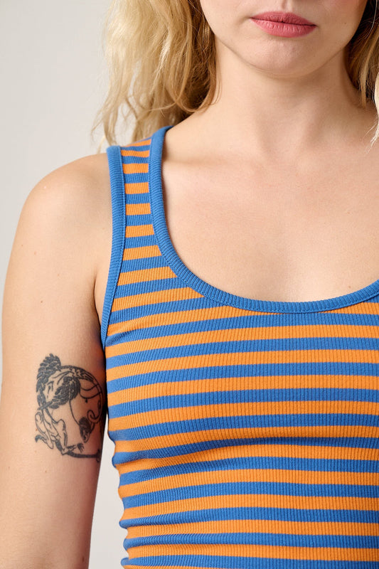 Romy - Cotton Scoop Vest in Orange Stripe