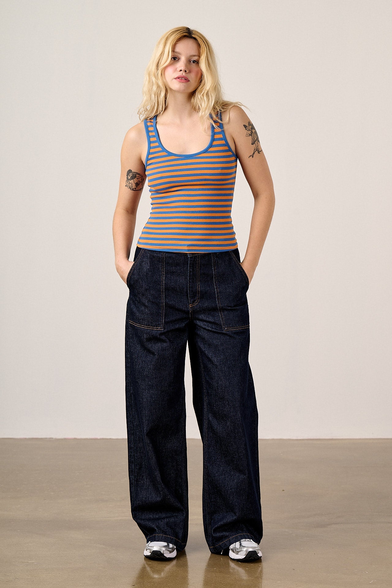 Romy - Cotton Scoop Vest in Orange Stripe