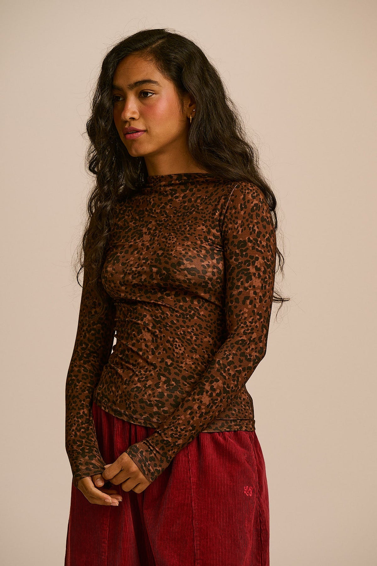 Sara - Mock Neck Viscose Top in Animal