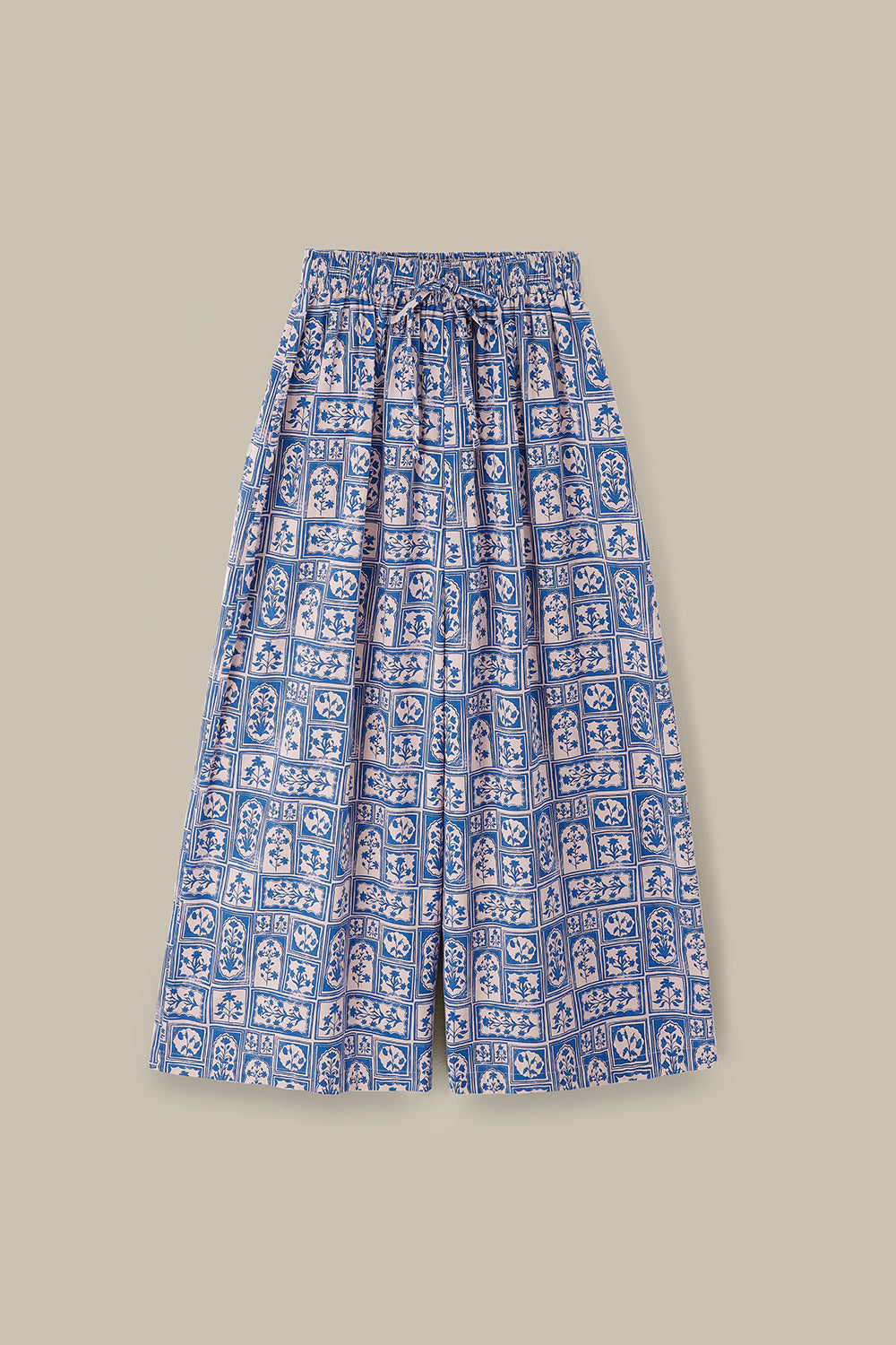 Aster - Cotton & Linen Trousers in Blue & Pink Walled Blooms