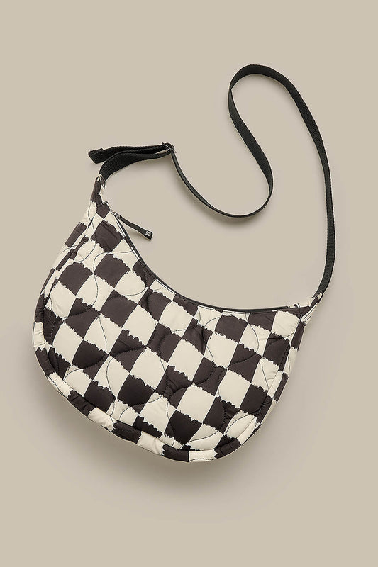Bryony - Crossbody Bag in Black and Ecru Blurred Checkerboard