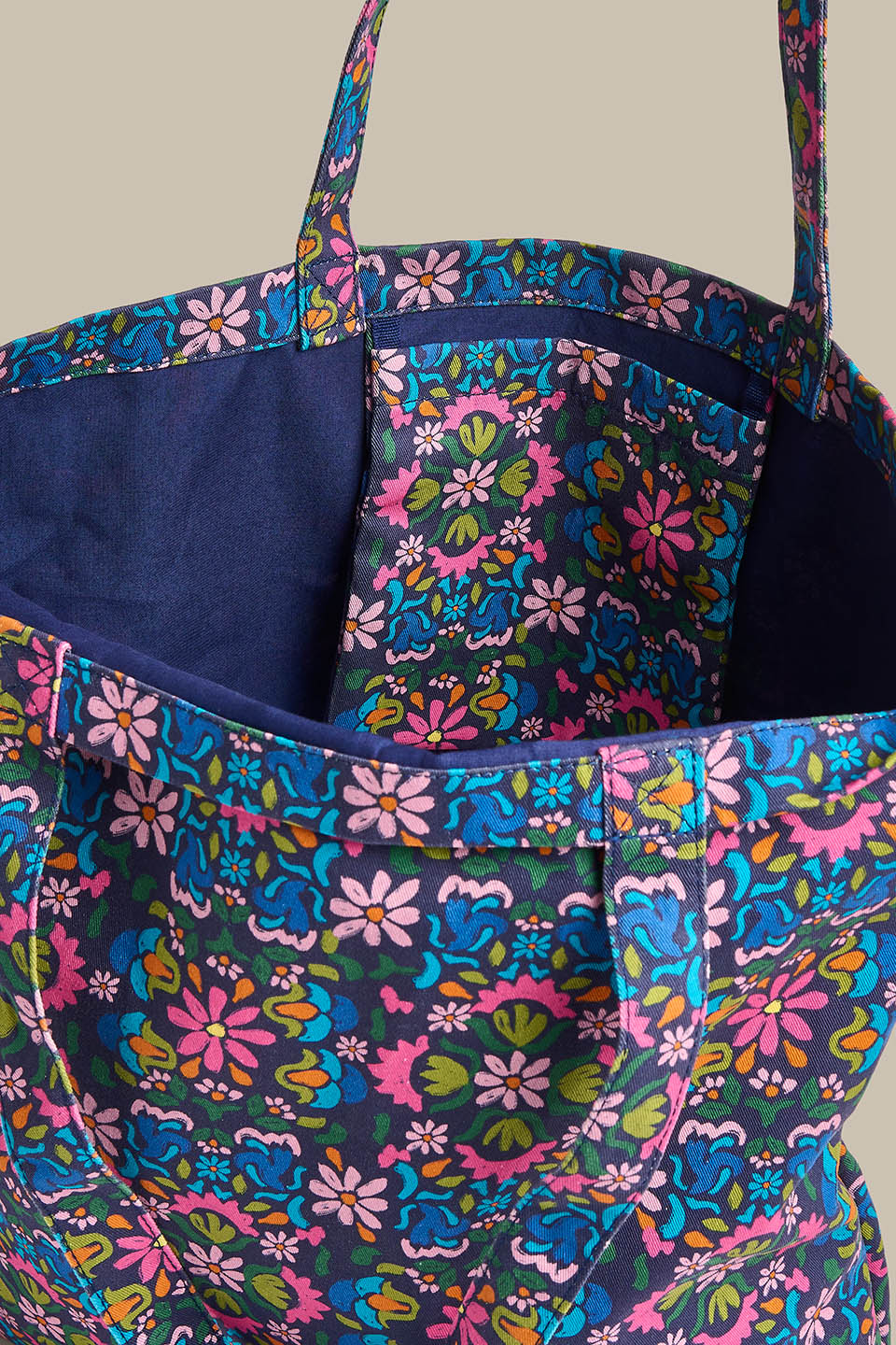 Catalina - Cotton Tote Bag in Blue Artisan Floral Patchwork