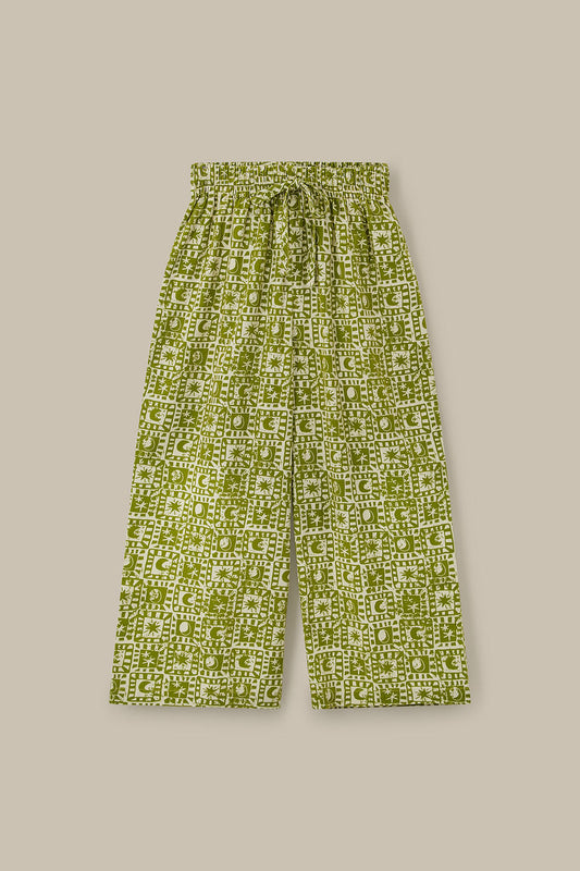 Chuck - Wide Leg Cotton Trousers in Green Celestial Checkerboard