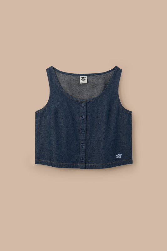 Etoile Button Up Tank Top - Organic Cotton in Indigo Blue