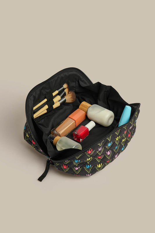 Makari - Expandable Washbag in Black Tulip Print