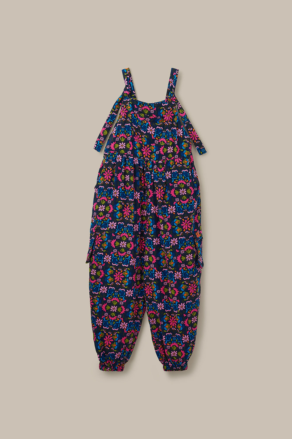 Miyada - Cotton Balloon Leg Dungarees in Blue Artisan Floral Patchwork