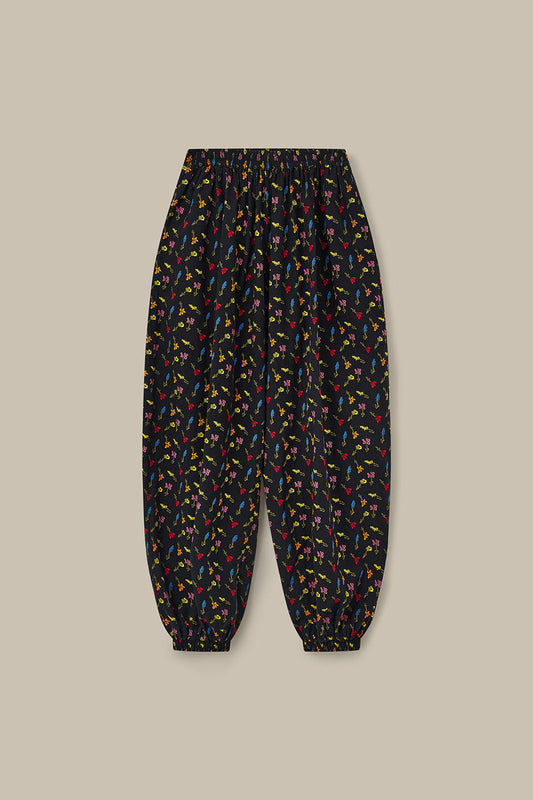Renata - Cuffed Cotton Balloon Leg Trouser in Mini Tulips on Black