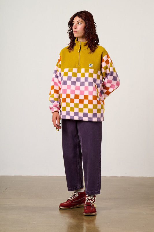 Stevie Polar Fleece - Recycled Polyester in Retro Picnic Checkerboard