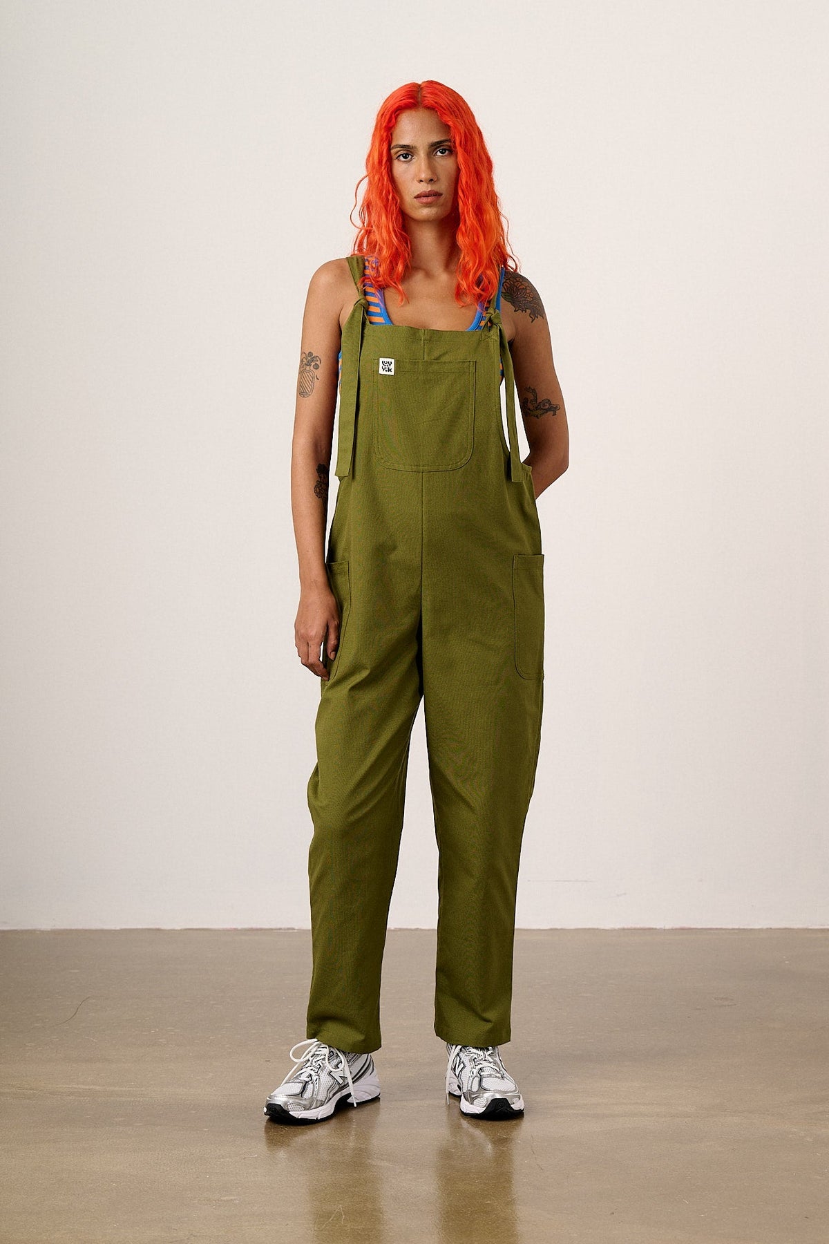 Una - Cotton Overalls in Khaki Green