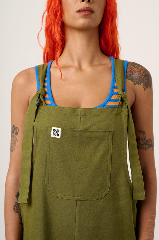 Una - Cotton Overalls in Khaki Green