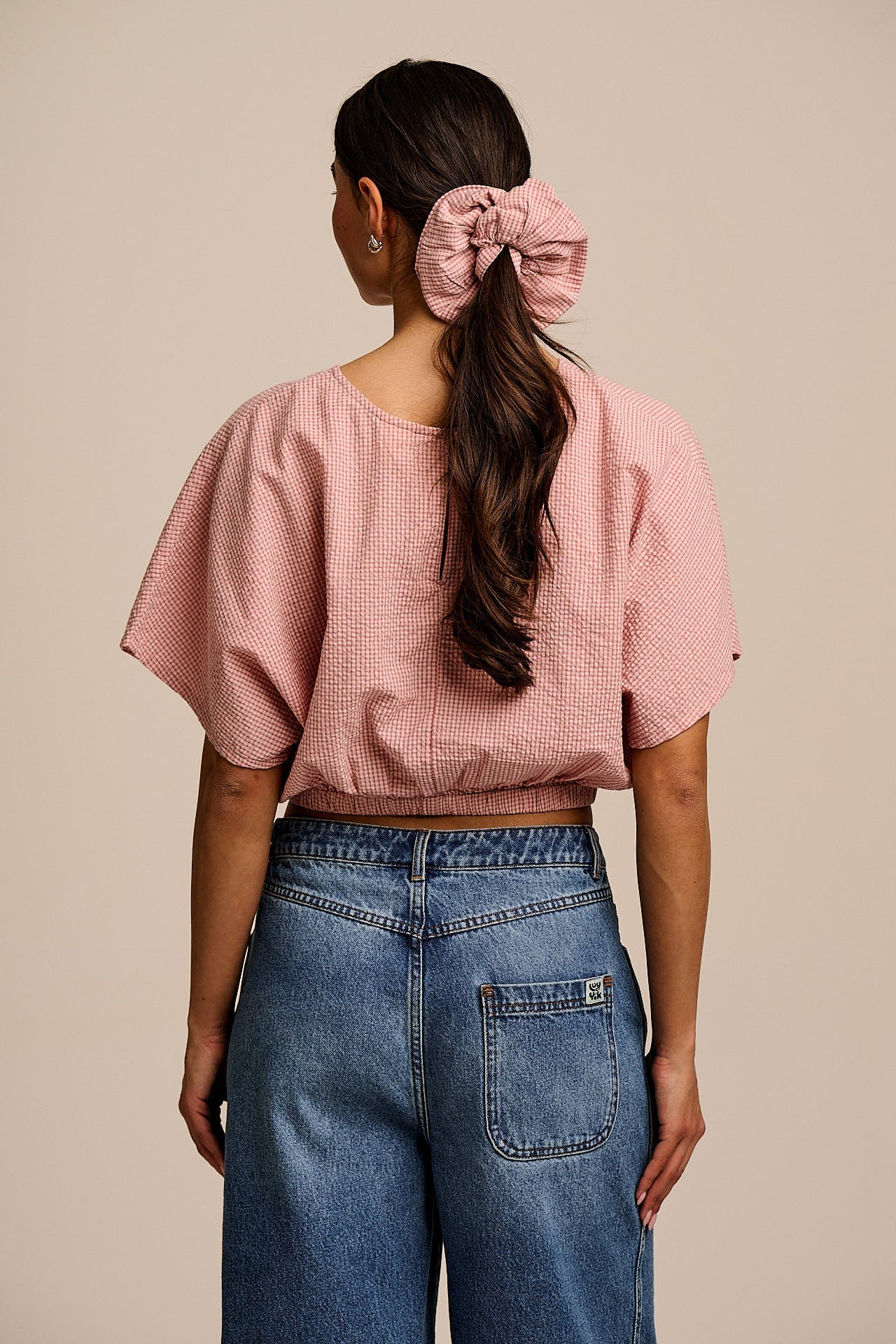 Anya - Oversized Cotton Scrunchie in Pink Mini Gingham