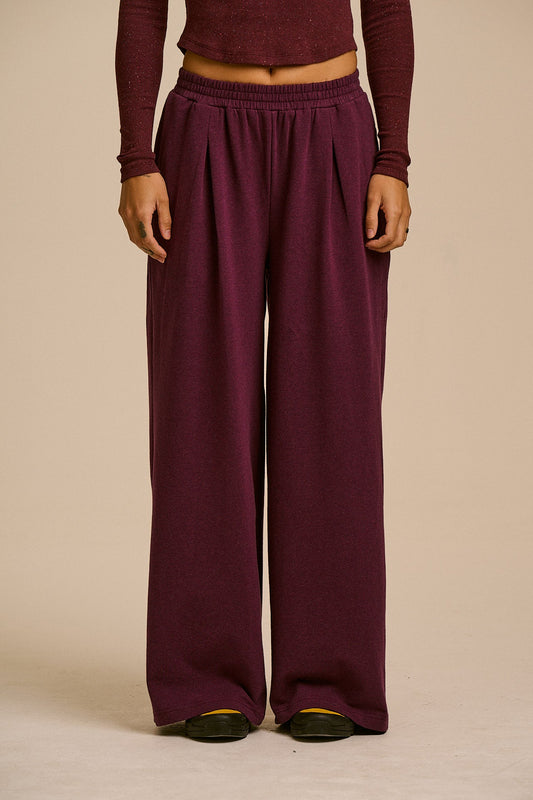 Tamsin - Jersey Extra Wide Trouser in Burgundy