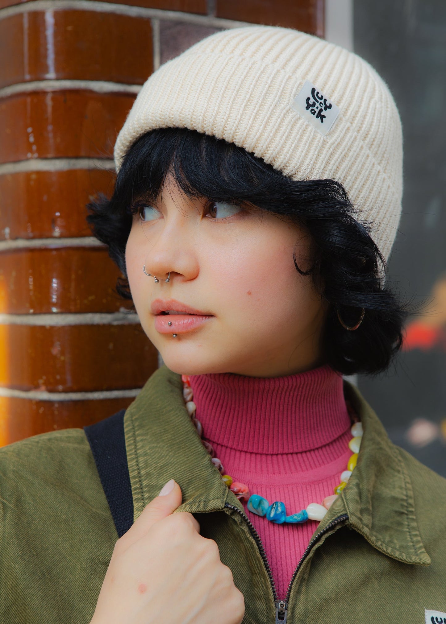 Luca - Knitted Cotton Beanie in Cream