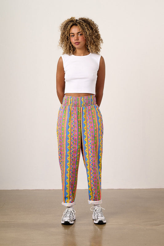Alexa - Cotton Trousers in Groovy Stripe