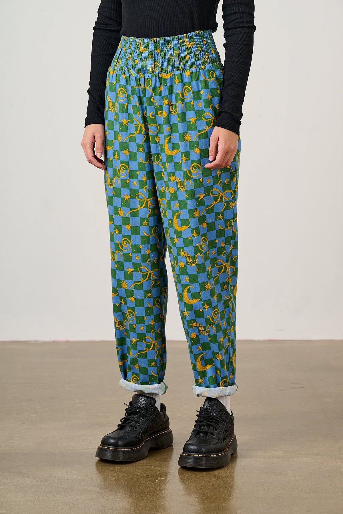 Alexa - Cotton Trousers in Blue Celestial Checkerboard