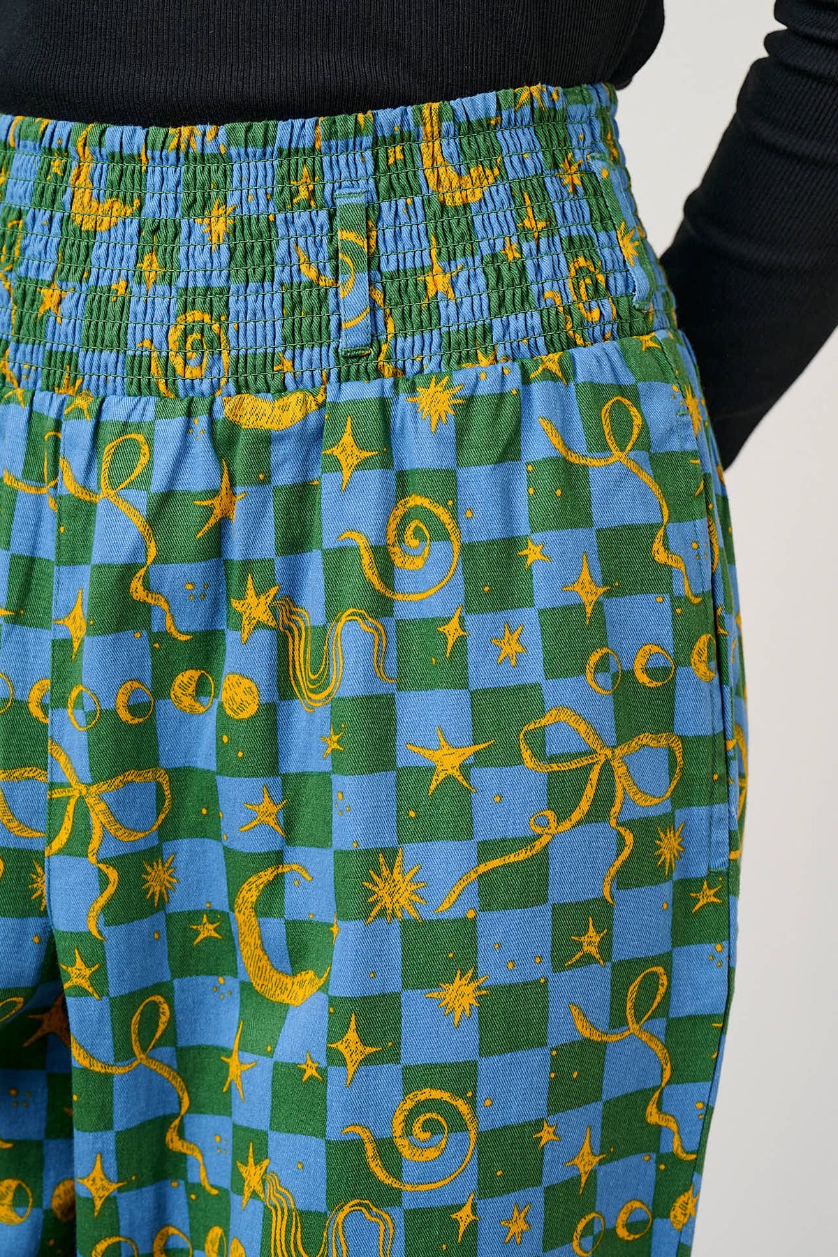 Alexa - Cotton Trousers in Blue Celestial Checkerboard