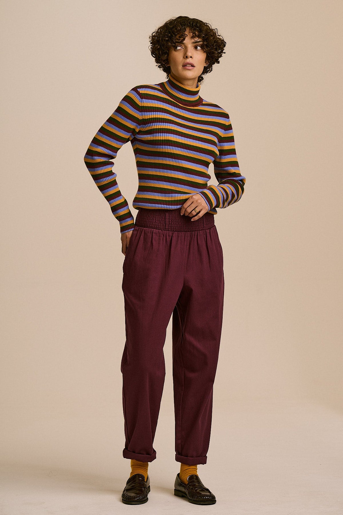 Alexa Tapered Leg Trousers - Organic Cotton in Grape Wine