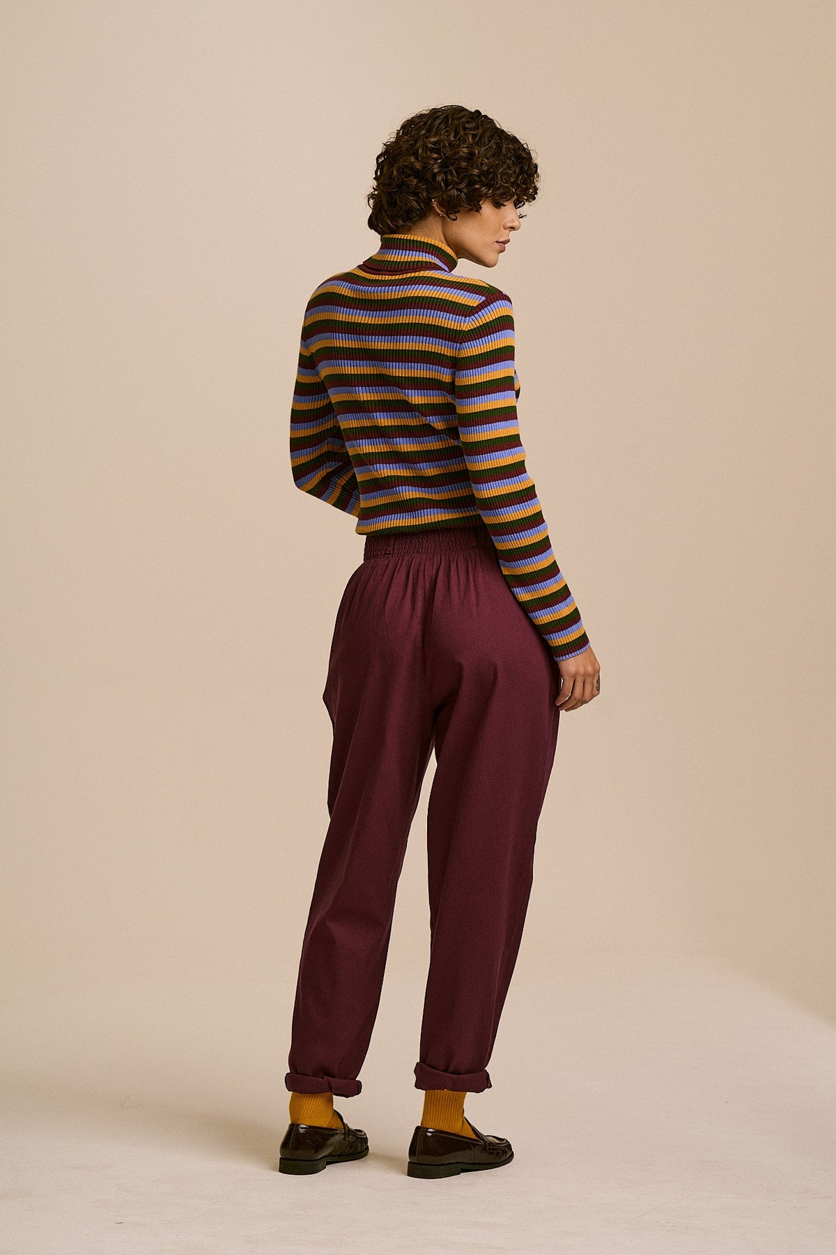 Alexa Tapered Leg Trousers - Organic Cotton in Grape Wine