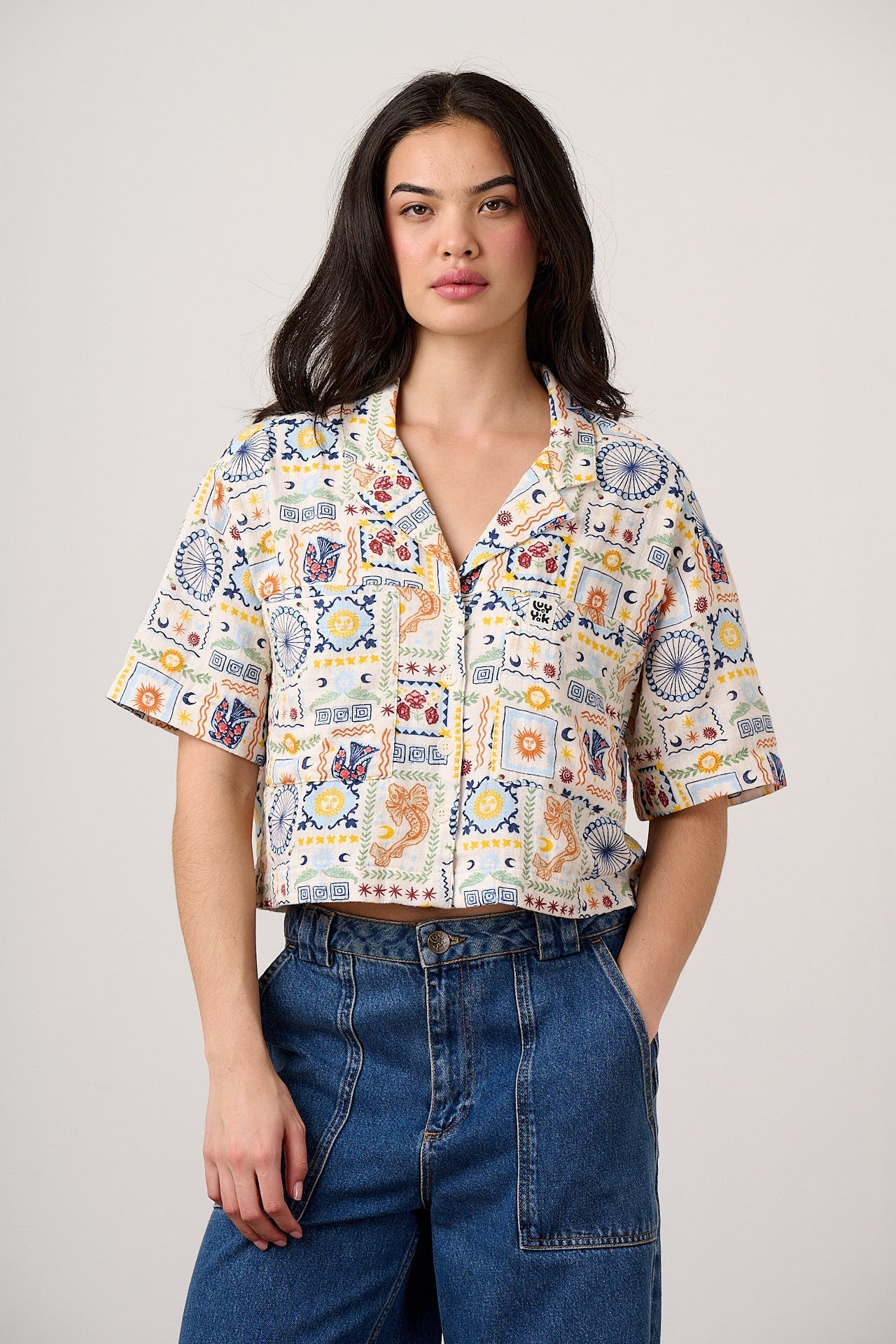 Alfie - Cotton Shirt in Ecru Cosmic Folk