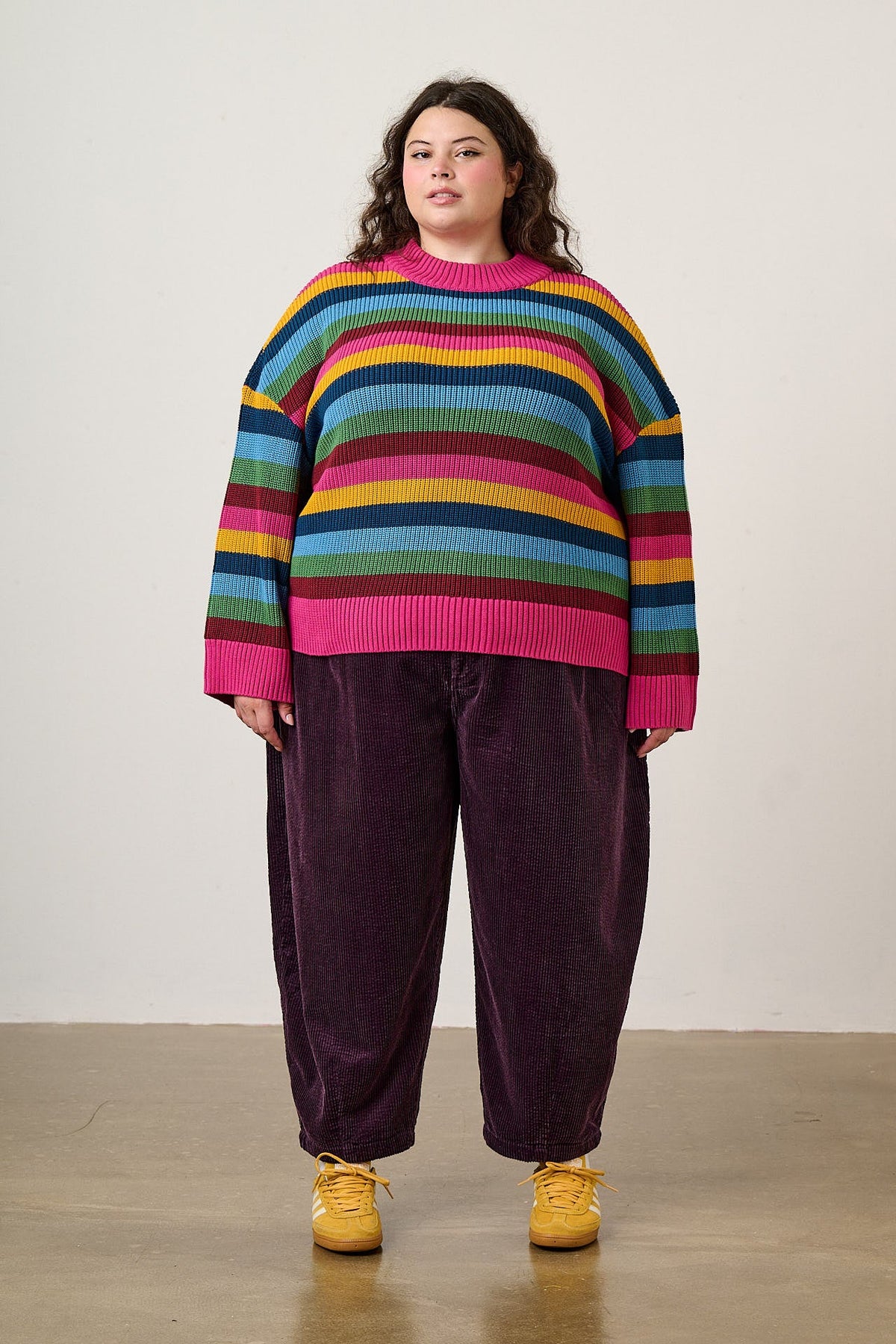 Amari - Oversized Knitted Jumper in Masquerade Rainbow Stripe