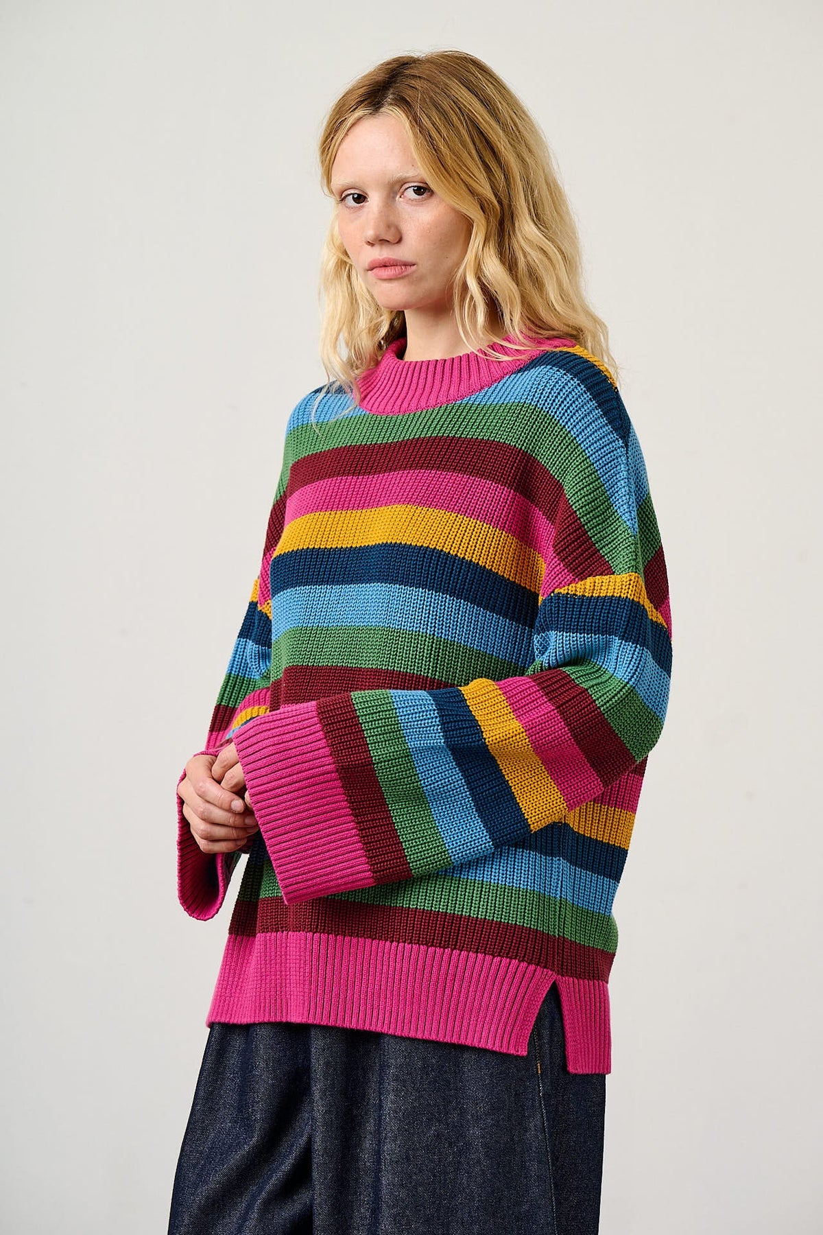 Amari - Oversized Knitted Jumper in Masquerade Rainbow Stripe